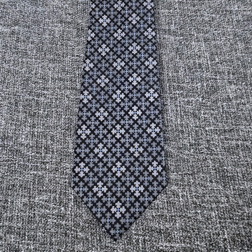 Express Design Studio Mens Silk Tie Black Grey Blue Geometric